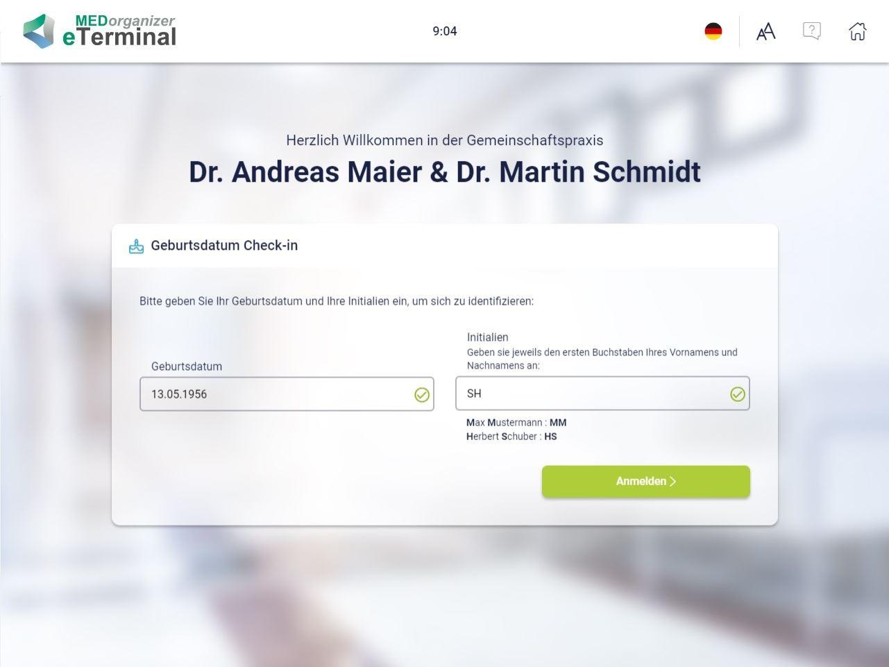MEDorganizer eTerminal Self-Check-In Anmeldung